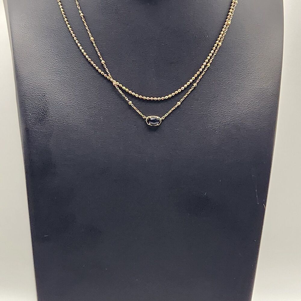 Kendra Scott Adjustable Gold Tone Emilie Layered Necklace With Black Pendant #9